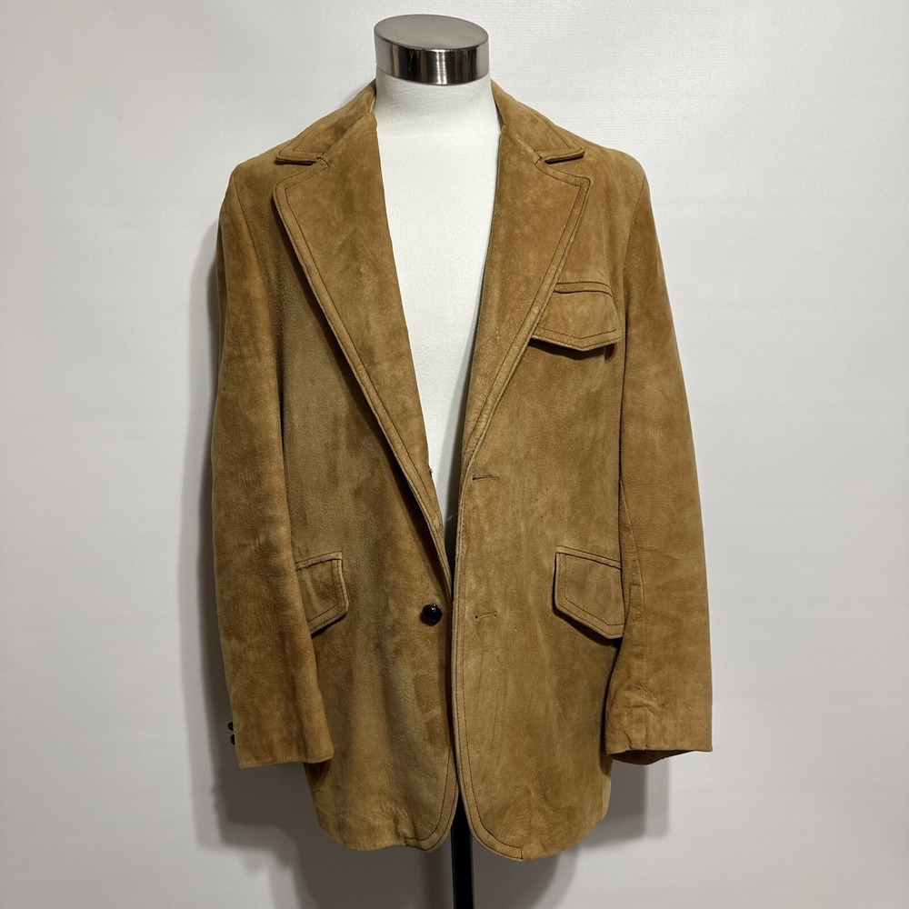 Vintage 60's Star Sportswear Kurland Men Tan Soft Suede Leather Jacket Size 42
